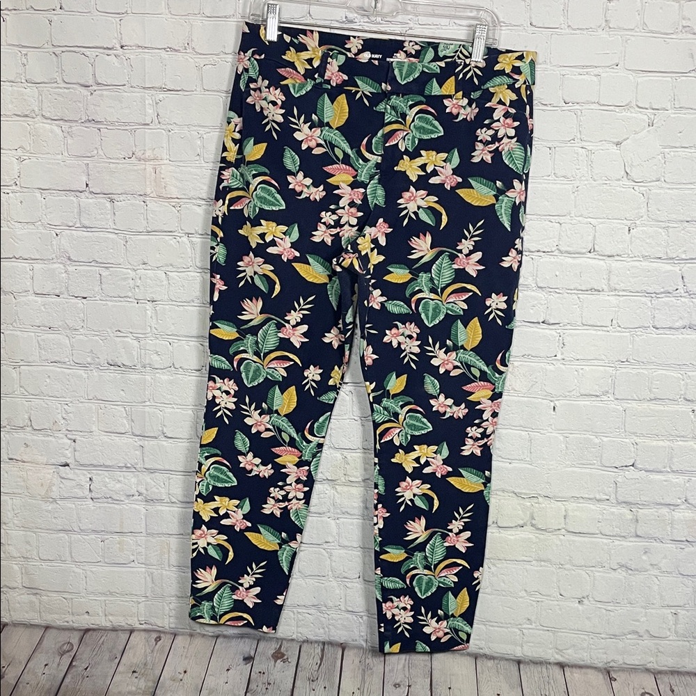 Old Navy Pixie Pants Womens Navy Blue Floral Secret Slim Pockets Ankle Size: 12